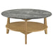 Bradley 2-piece round SmartTop coffee table set by CoasterEveryday in grey and natural finish