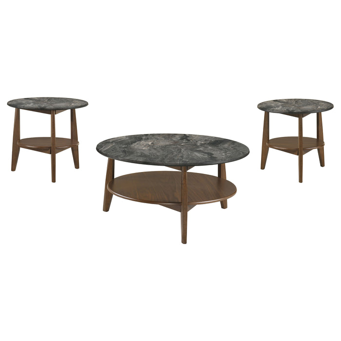 Bradley 3-Piece Round SmartTop™ Coffee Table Set Smokey Grey and Dark Brown