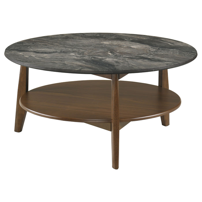 Bradley 3-Piece Round SmartTop™ Coffee Table Set Smokey Grey and Dark Brown