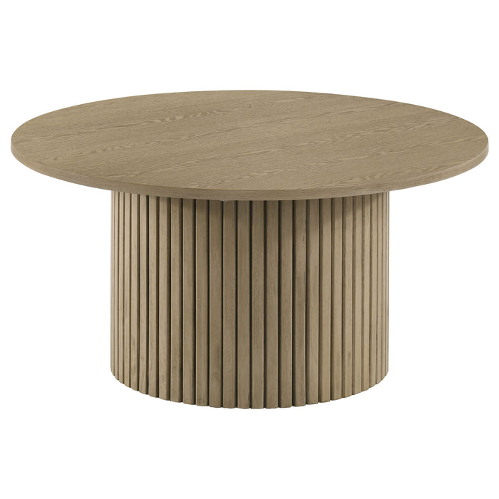 Hamlyn 3-piece Round Fluted Coffee and End Table Set Natural Oak