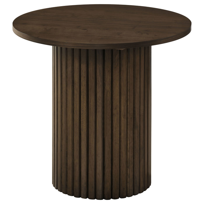 Hamlyn 2-piece Round Fluted Coffee and End Table Set Walnut