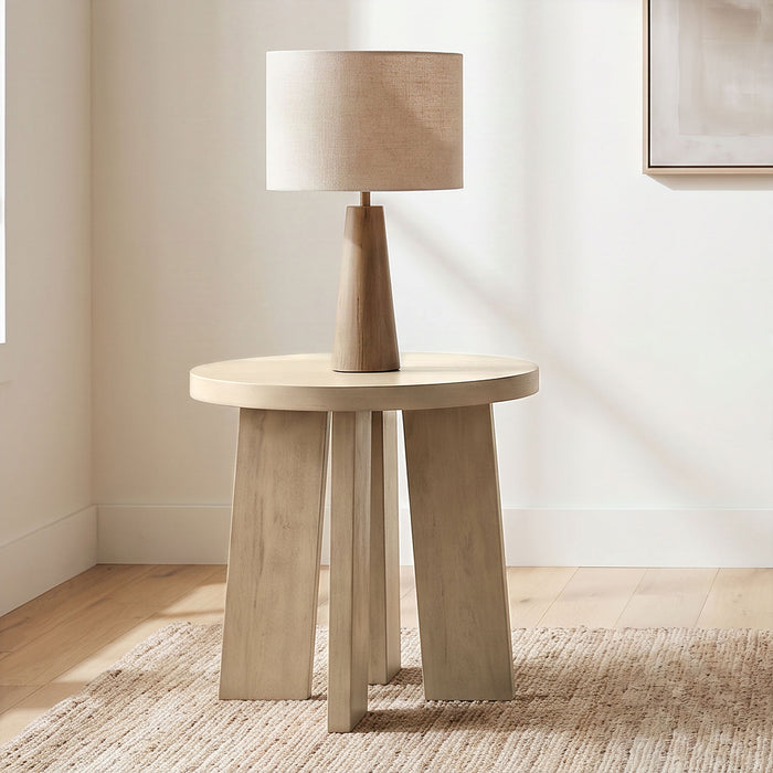 Strouse Contemporary Round End Table in Natural Oak
