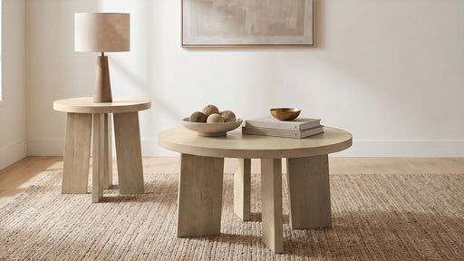 CoasterEveryday Strouse 2-piece round coffee and end table set in natural oak veneer