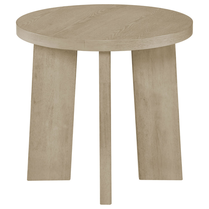 Strouse 3-Piece Round Coffee and End Table Set in Natural Oak