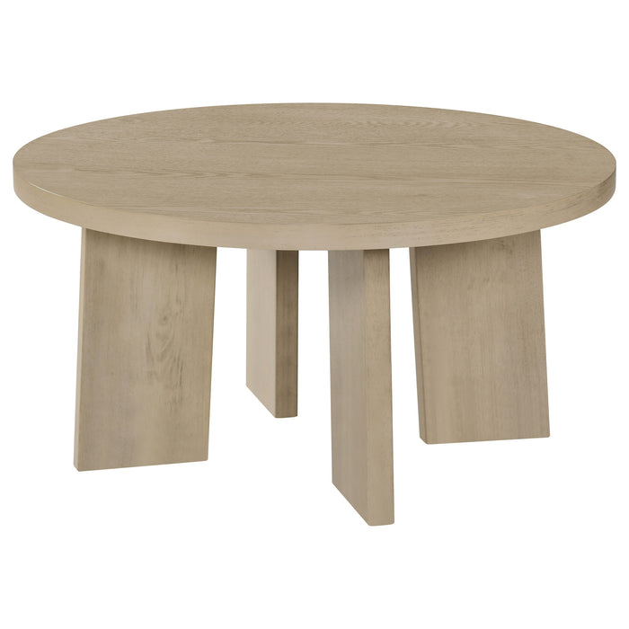 Strouse 3-Piece Round Coffee and End Table Set in Natural Oak