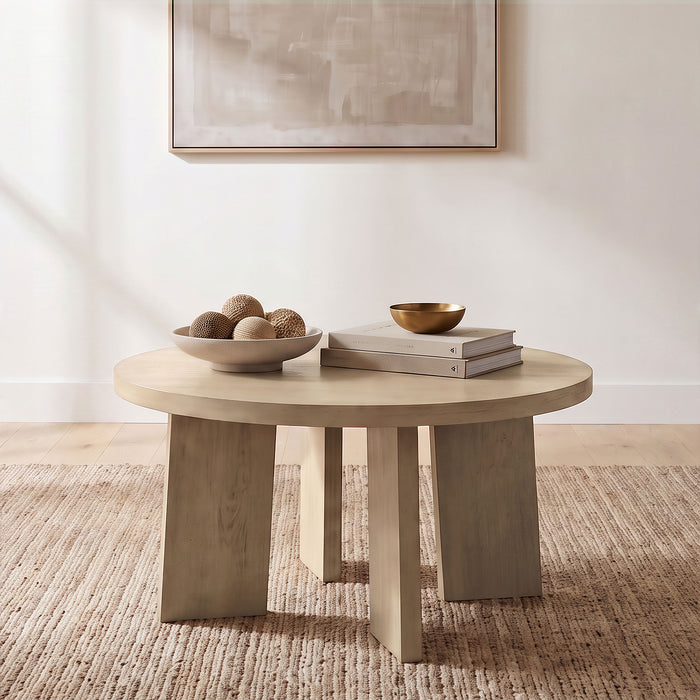 Strouse Contemporary Round Coffee Table in Natural Oak