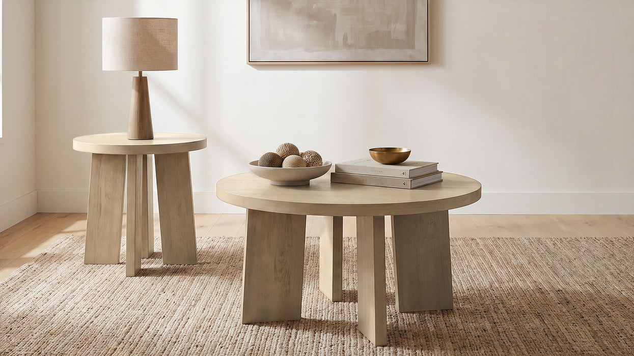 Strouse Contemporary Round Coffee Table in Natural Oak