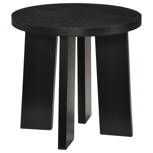 Strouse contemporary round end table in black by CoasterEveryday