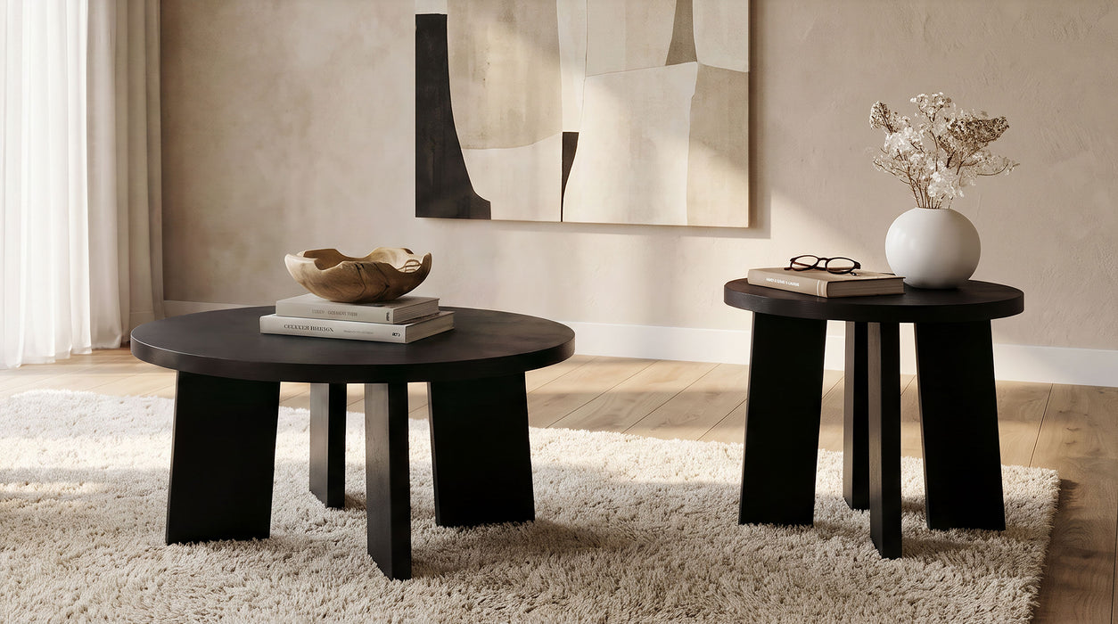 Strouse 2-Piece Round Coffee and End Table Set in Black