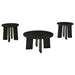 CoasterEveryday Strouse 3-piece round coffee and end table set in black, shown together