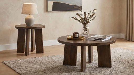 CoasterEveryday Strouse 2-piece round coffee and end table set in walnut finish