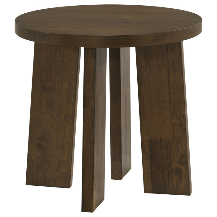 Strouse 2-Piece Round Coffee and End Table Set in Dark Walnut