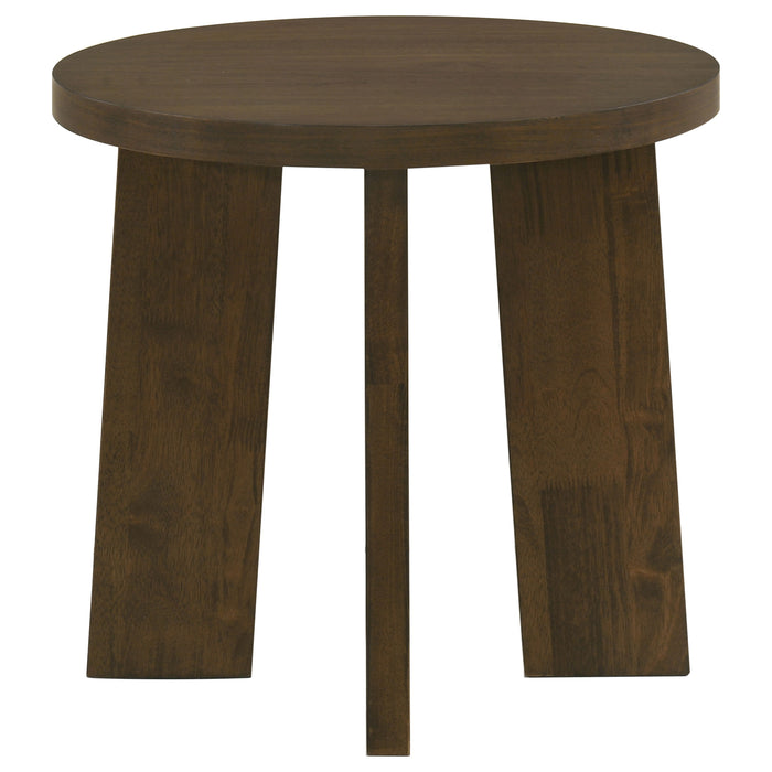 Strouse 3-Piece Round Coffee and End Table Set in Dark Walnut