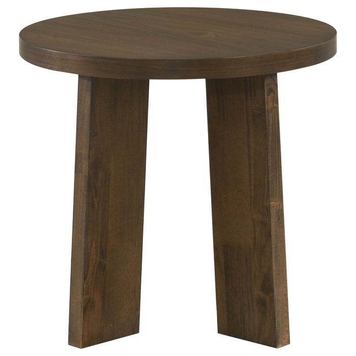 Strouse 3-Piece Round Coffee and End Table Set in Dark Walnut