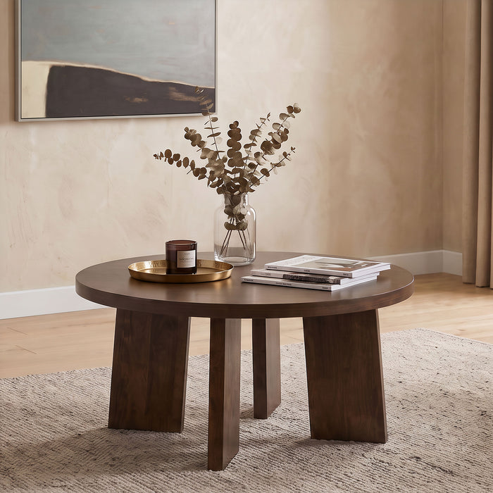 Strouse Contemporary Round Coffee Table in Dark Walnut