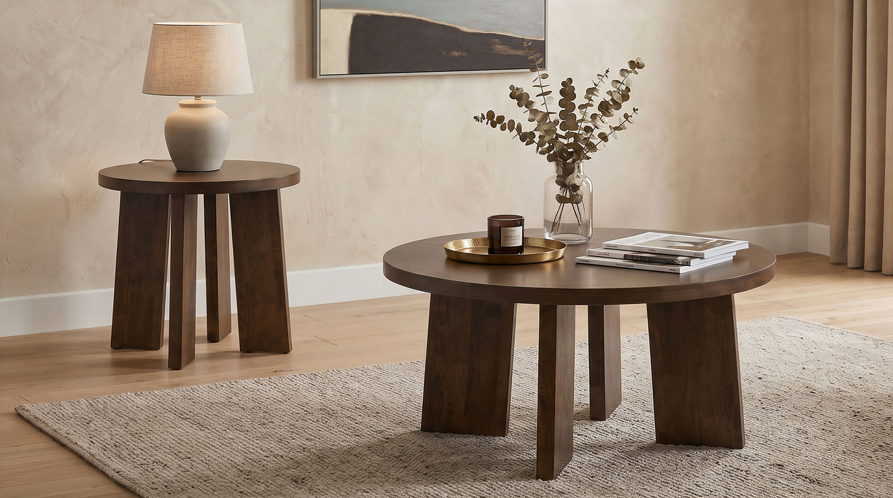 Strouse Contemporary Round Coffee Table in Dark Walnut