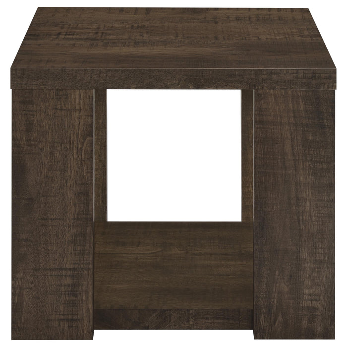 Pavone Transitional Square End Table with Lower Shelf Dark Rustic Mango