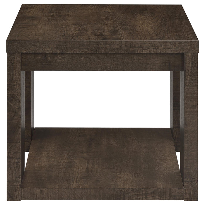 Pavone Transitional Square End Table with Lower Shelf Dark Rustic Mango