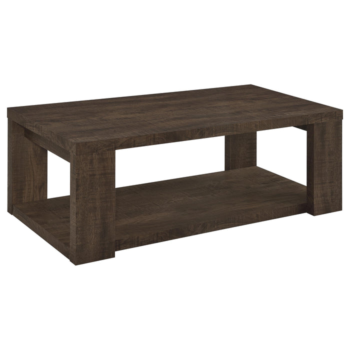 Pavone Rectangular Coffee Table with Open Lower Shelf Dark Rustic Mango