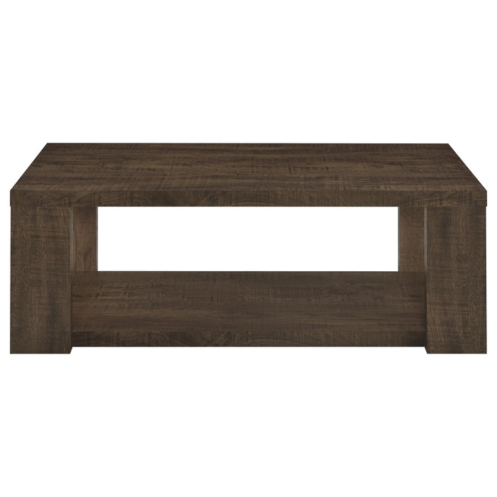 Pavone Rectangular Coffee Table with Open Lower Shelf Dark Rustic Mango
