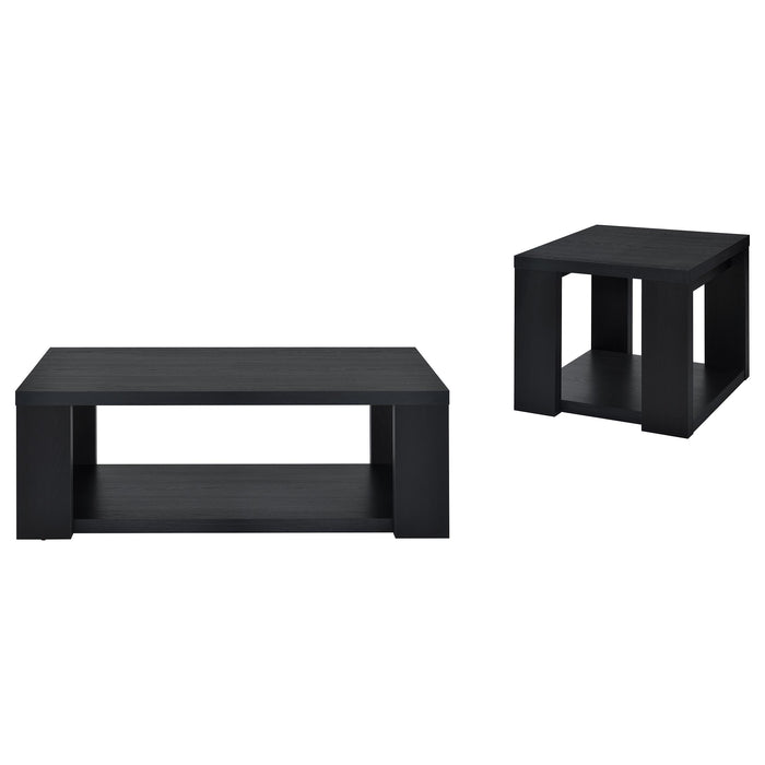 Pavone 2-Piece Transitional Coffee and End Table Set with Shelves Black