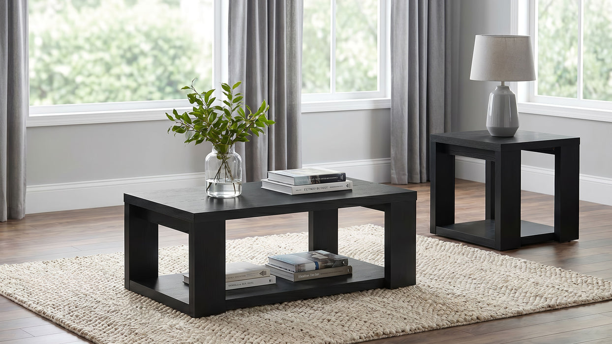 Pavone Transitional Rectangular Coffee Table with Open Lower Shelf Black