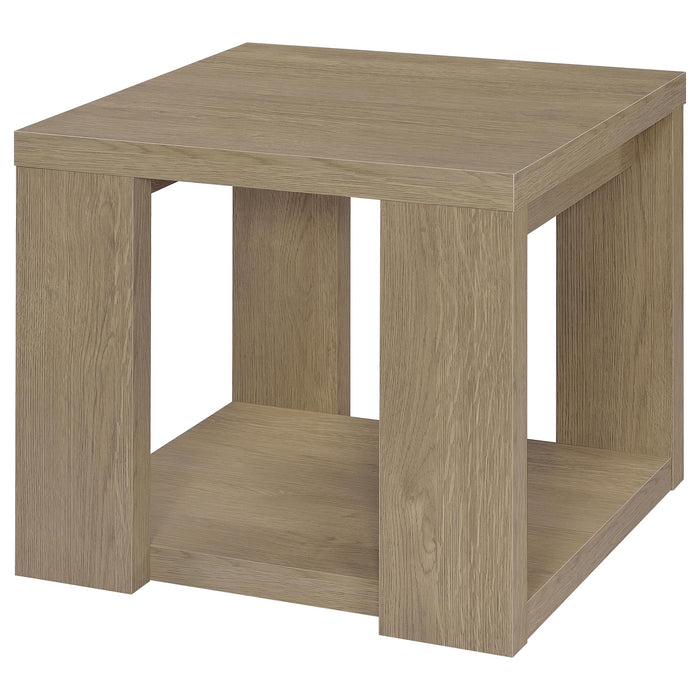 Pavone Transitional Square Storage End Table with Open Lower Shelf Latte