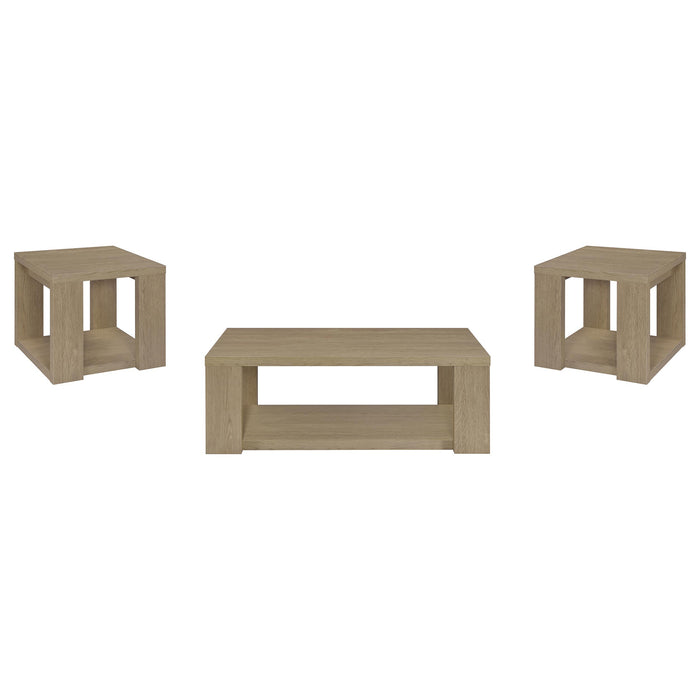 Pavone 3-Piece Transitional Coffee and End Table Set with Shelves Latte