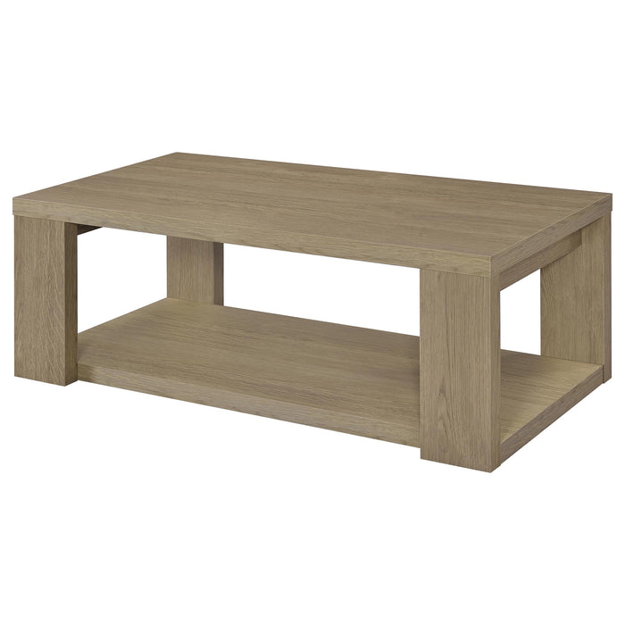 Pavone Transitional Rectangular Coffee Table with Open Lower Shelf Latte