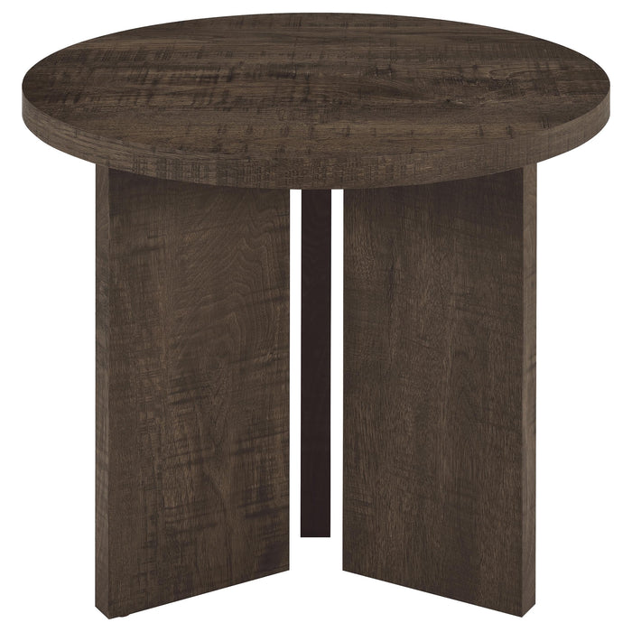Aragon Round Panel Base End Table Dark Rustic Mango