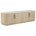 Lucaire 4-door TV stand by CoasterEveryday in honed cream and sandstone, fits TVs up to 77 inches