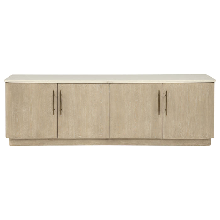 Lucaire 4-door TV stand by CoasterEveryday in honed cream and sandstone, sized for TVs up to 77 inches