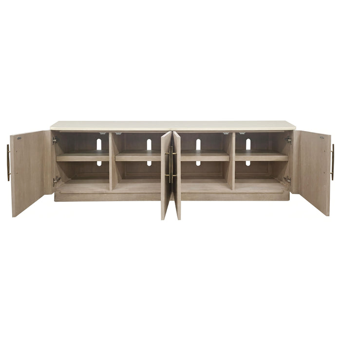 Lucaire 4-door TV stand by CoasterEveryday in honed cream and sandstone for TVs up to 77 inches