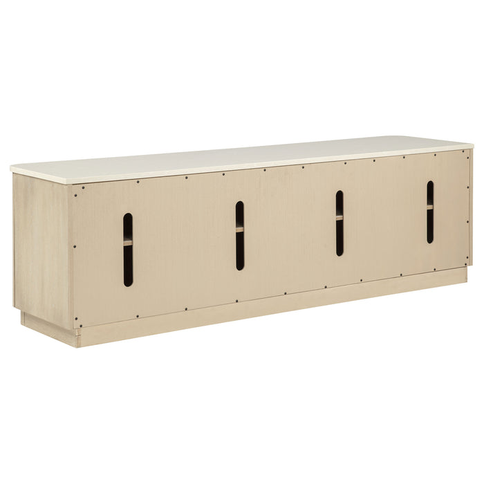 Lucaire 4-door TV stand by CoasterEveryday in honed cream and sandstone for TVs up to 77 inches