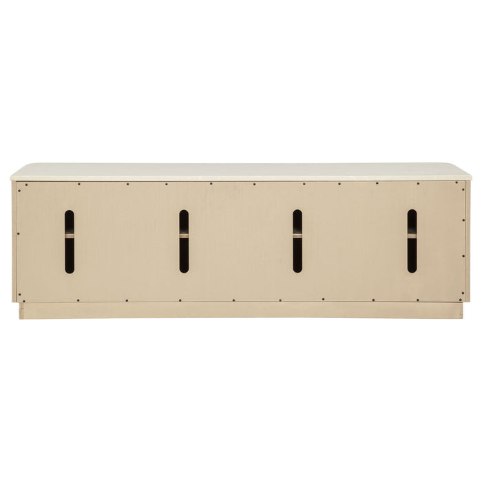 Lucaire 4-door TV stand by CoasterEveryday in honed cream and sandstone for TVs up to 77 inches