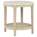 Lucaire round cultured marble top end table in honed cream and sandstone by CoasterEveryday