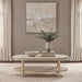 Lucaire oval coffee table by CoasterEveryday with honed cream and sandstone cultured marble top