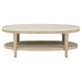 Lucaire oval coffee table by CoasterEveryday with honed cream and sandstone cultured marble top