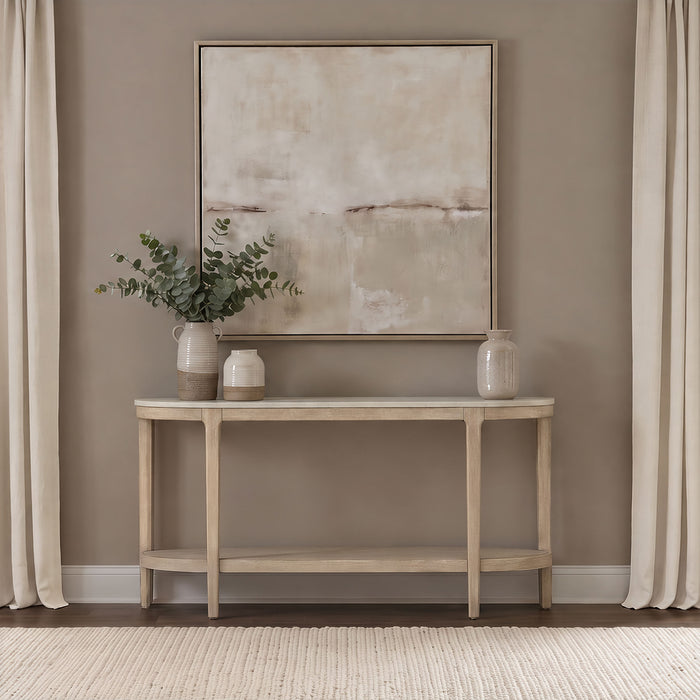 Lucaire oval console table with honed cream and sandstone cultured marble top by CoasterEveryday