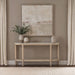 Lucaire oval console table with honed cream and sandstone cultured marble top by CoasterEveryday