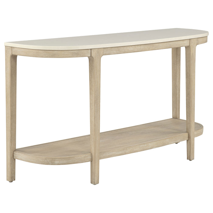 Lucaire oval console table by CoasterEveryday with honed cream and sandstone cultured marble top