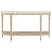 Lucaire oval console table by CoasterEveryday with honed cream and sandstone cultured marble top