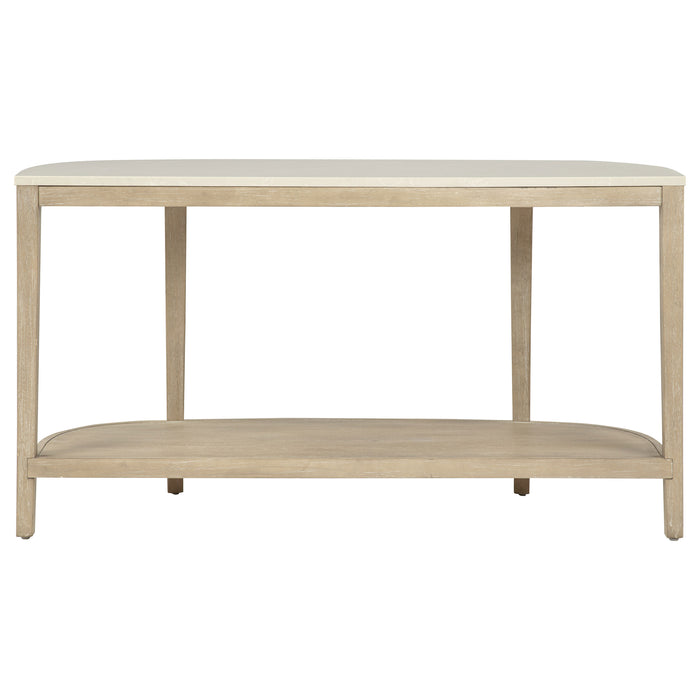 Lucaire oval console table with honed cream and sandstone cultured marble top by CoasterEveryday