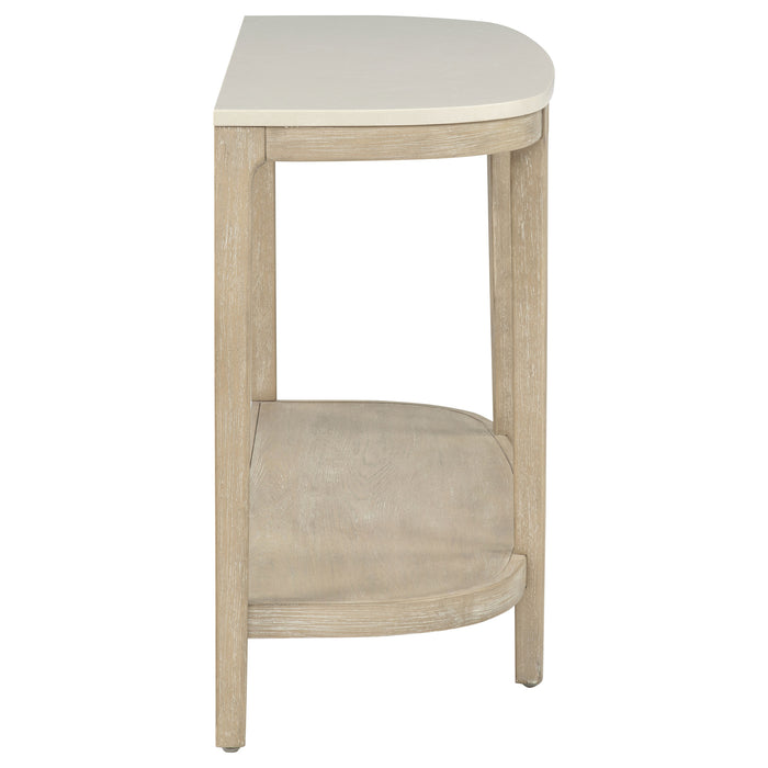 Lucaire oval console table with honed cream and sandstone cultured marble top by CoasterEveryday