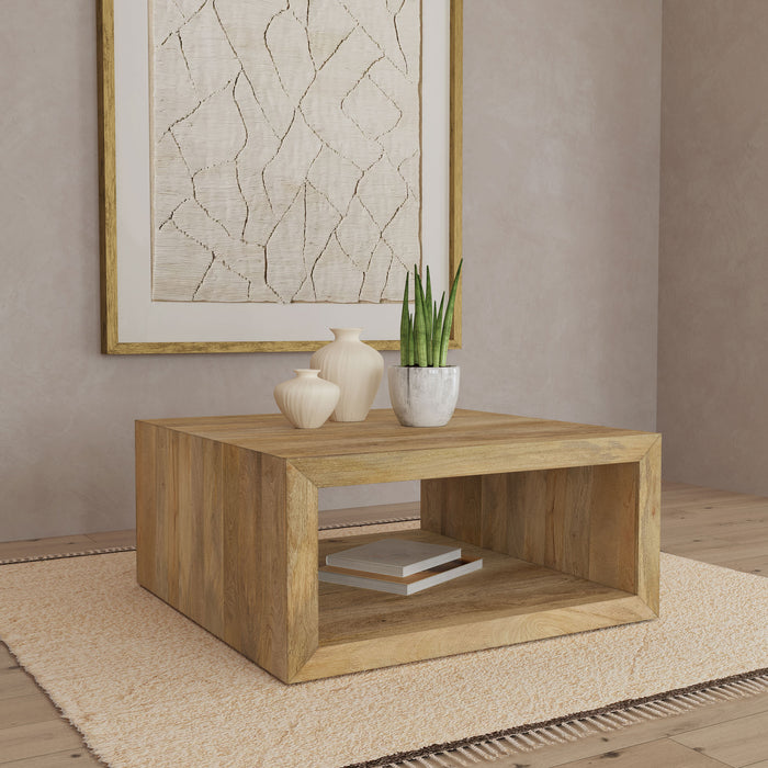 Benton square solid mango wood coffee table in natural finish by CoasterEveryday