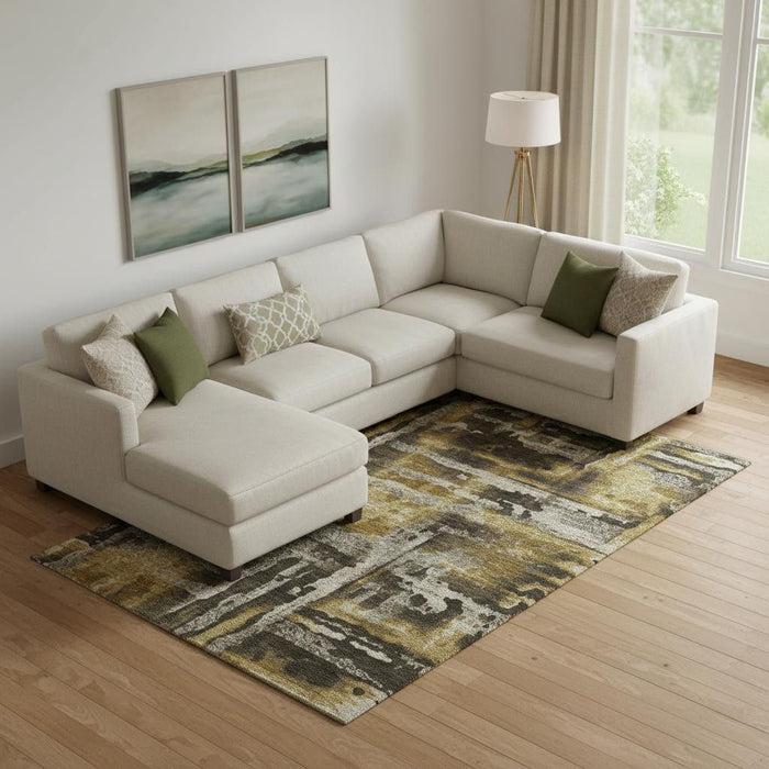 10' X 14' Abstract Washable Area Rug With UV Protection (714637) - Coffee / Gray