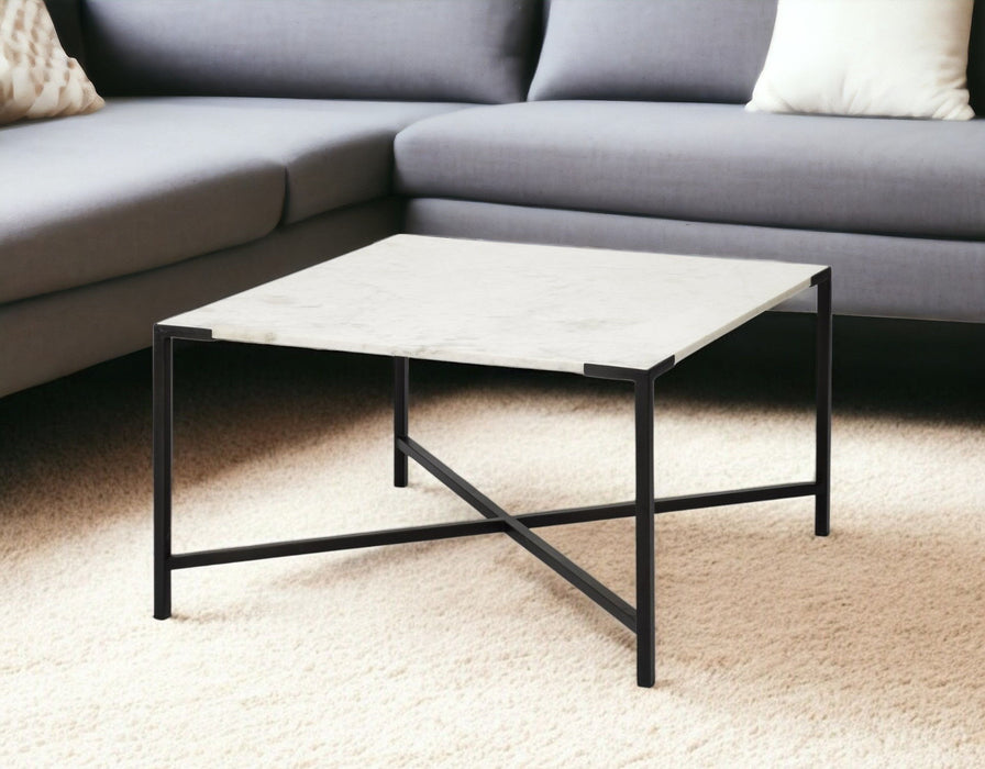 Solid And Manufactured Wood And Metal Square Coffee Table - White And Black