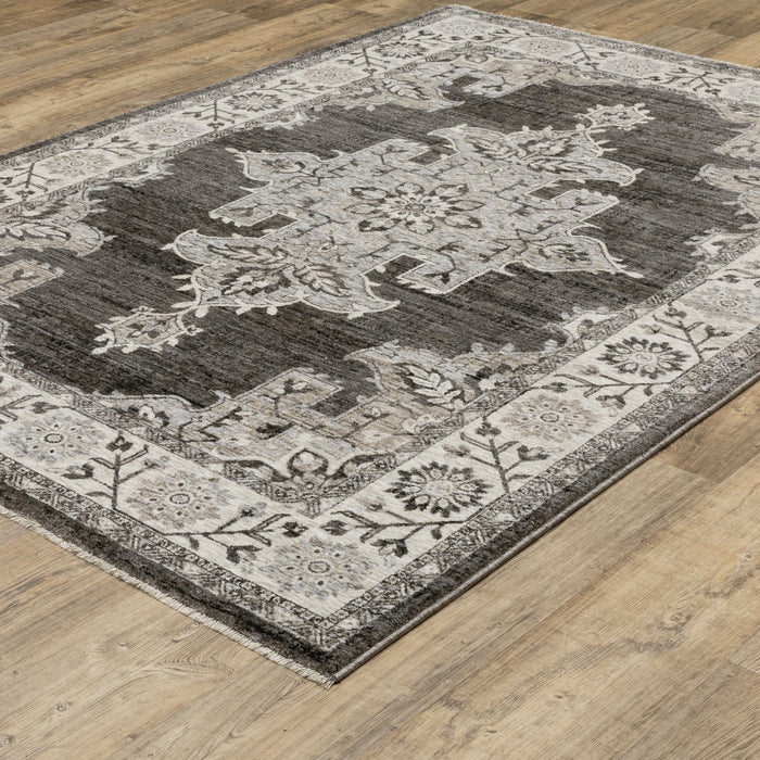 10' X 13' Medallion Area Rug With Fringe - Gray And Beige