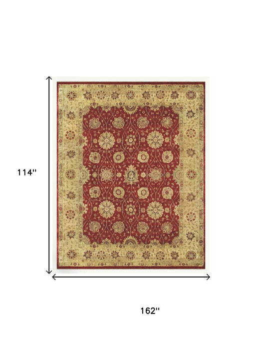 9' X 13' Wool Oriental Hand Knotted Area Rug (744390) - Red / Gold