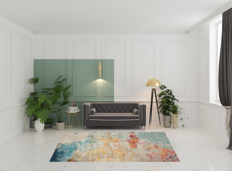6.6' x 9.6' Abstract Power Loom Area Rug - Blue And Gray